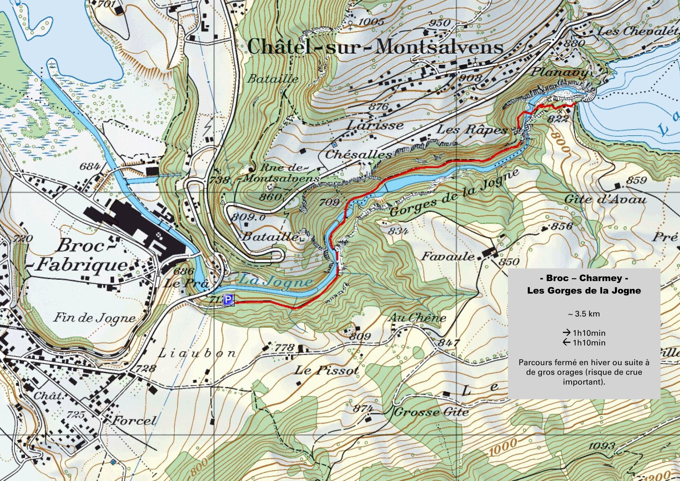 Gorge de la Jogne: Aktuelle Verhältnisse vom 17.06.2016 auf der Route: Von  Broc durch die Jaunbachschlucht nach Charmey für die Tourenplanung 